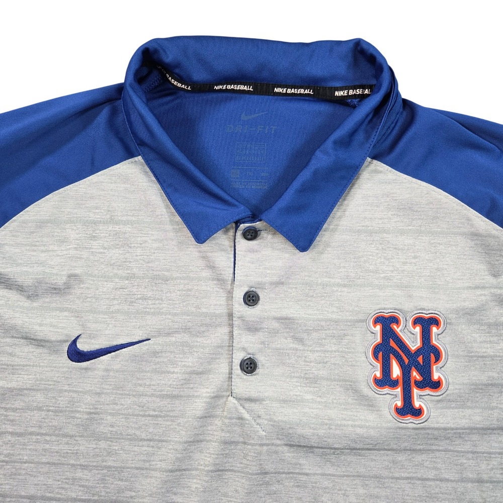 New York Mets Polo Shirt Mens XXL Gray Blue Raglan Nike Dri-FIT Baseball MLB
